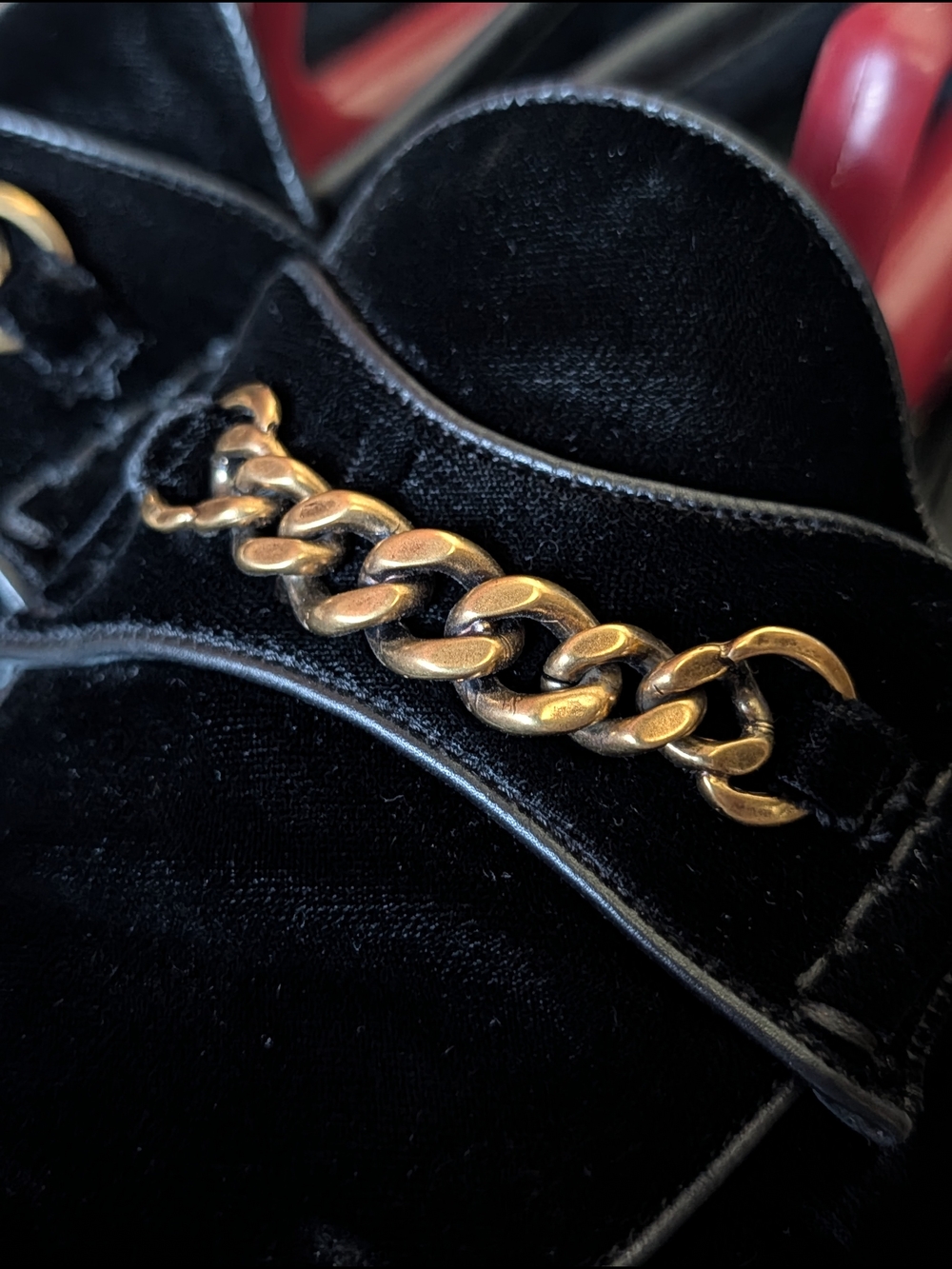 Tom Ford Black Velvet + Leather Loafers with Gold Chain Accent Italy Mens Sz 9 - Picture 5 of 14